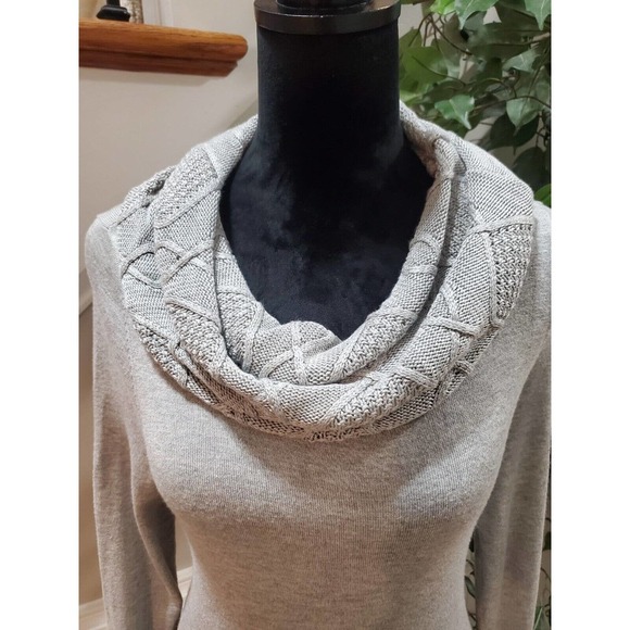 Venus Women's Gray Cowl Neck Long Raglan Sleeve Casual Knee Length Dress Small - Picture 12 of 13